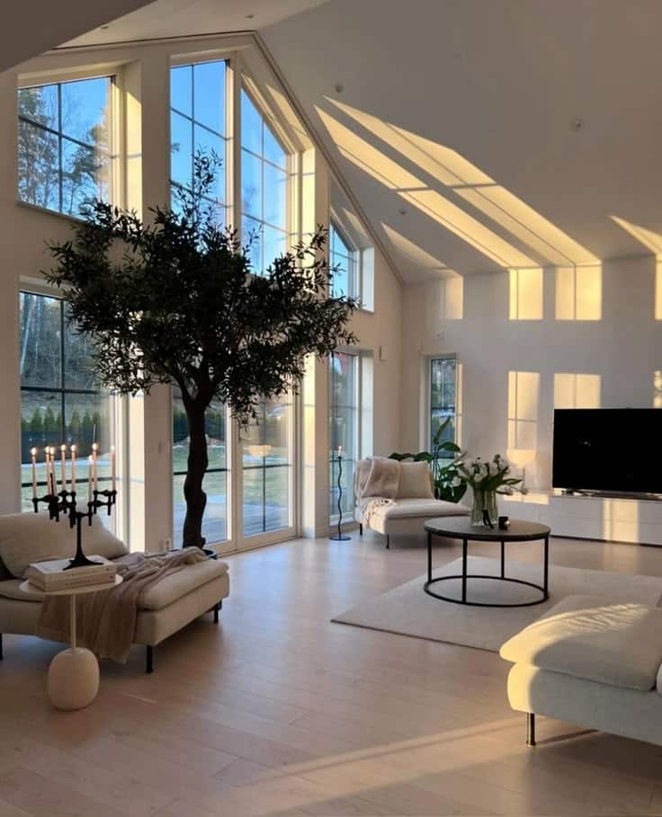 Bright living room with large new windows